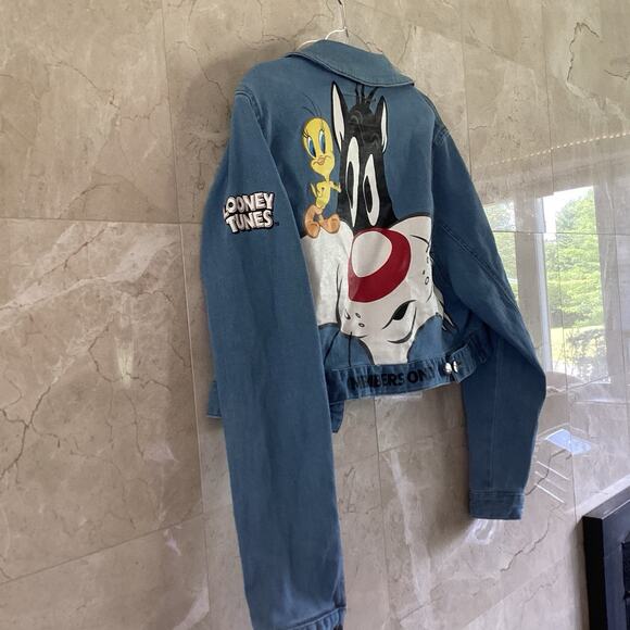 Looney Tunes Members Only Denim Jacket - Large - Tweety Sylvester 90s Streetwear - Picture 8 of 13